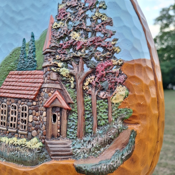 Gorgeous Hand Painted 15" Ceramic Pumpkin Fall Autumn Scene Cobblestone Church - Picture 4 of 9